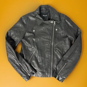 Madewell Washed Leather Motorcycle Moto Jacket in Black Sz M $498 E0488 Medium
